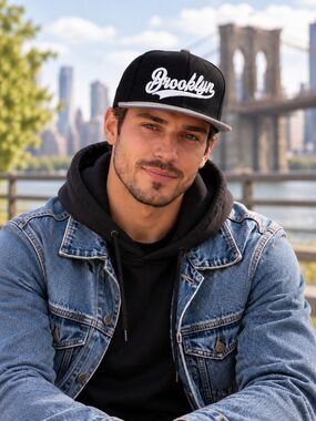 Brooklyn Snapback Hat Black Gray Embroidered Baseball Cap Adjustable Unisex NEW